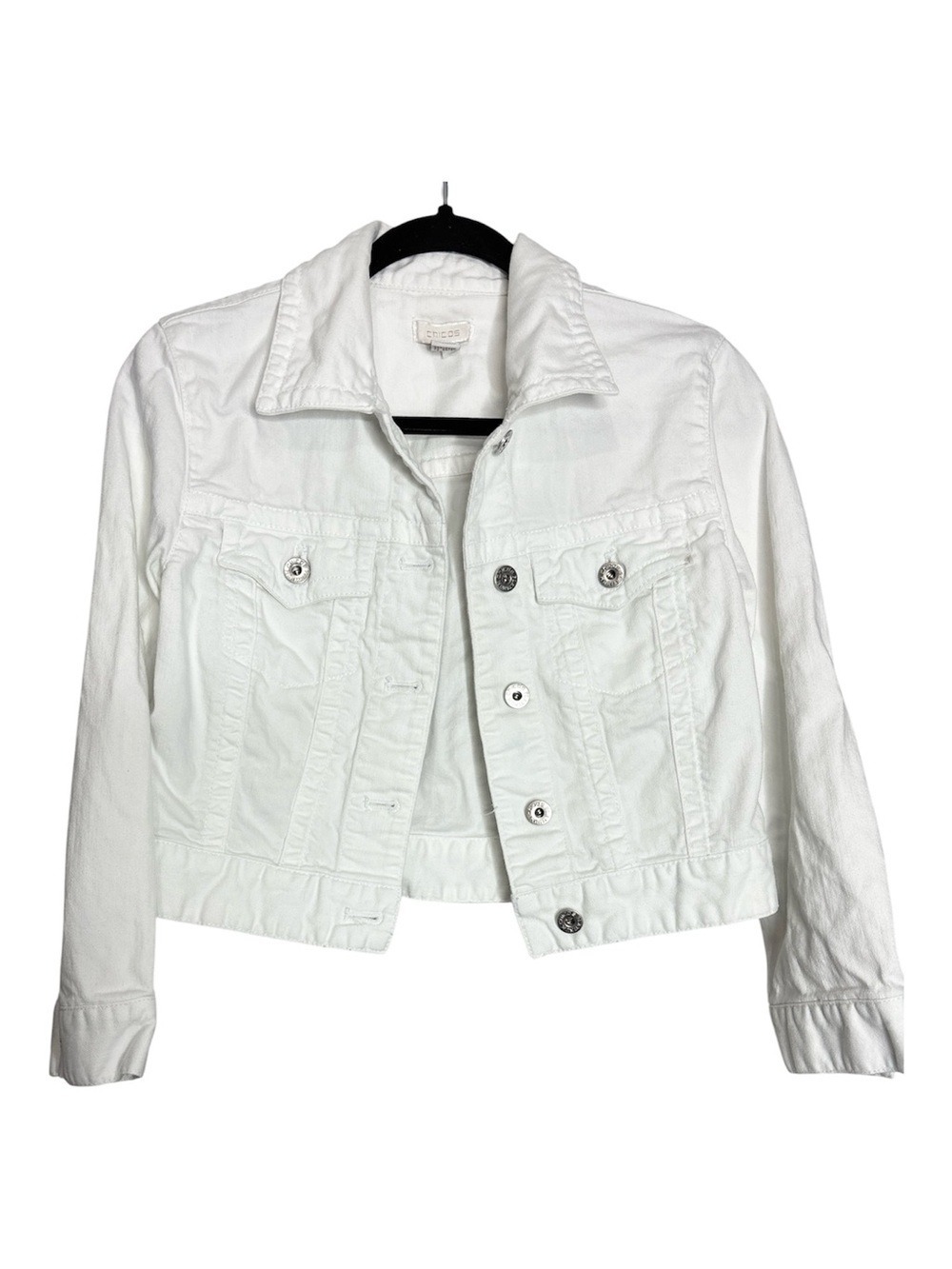 Chico's White Cropped Relaxed Boxy Fit Denim Jean Jacket, size 0 (S)